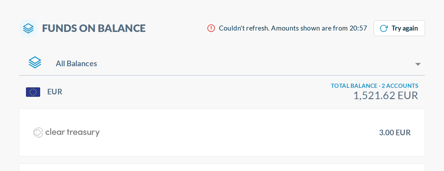 B refresh failed: inline message, amounts kept, button becomes Try again