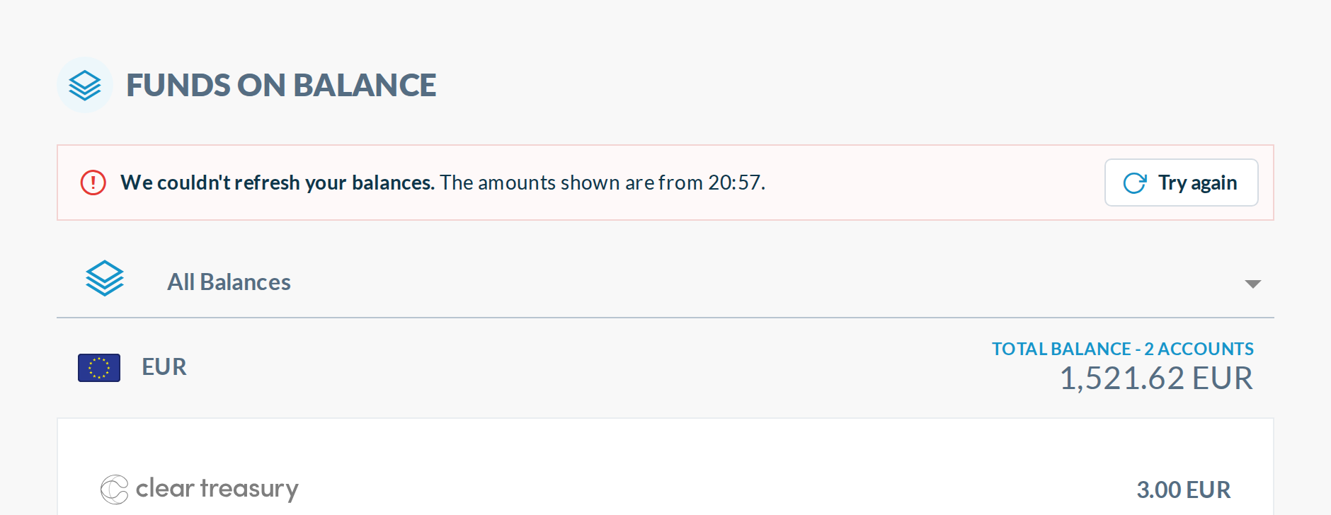 C error: tinted bar, amounts kept, Try again