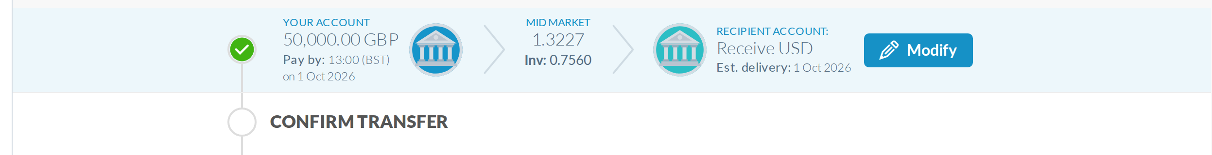 B, hover at 1440px: the row tints end to end behind the tick, figures stay readable, Modify appears at the row end