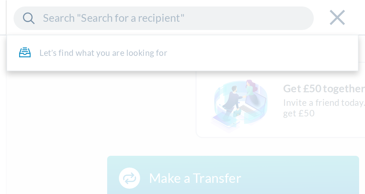Click into the box today and the leftover rotation shows `Search "Search for a recipient"`. The dropdown empty state text is 1.8:1 contrast.